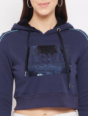 navy blue printed hoodies sweatshirt - 18229881 - Standard Image - 5