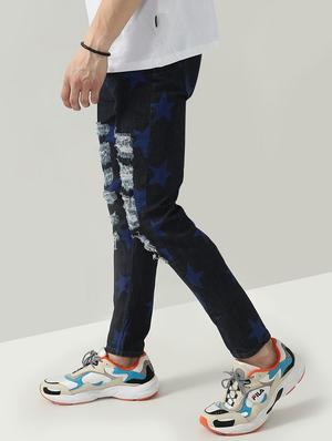 dark-blue ripped and printed denim jean - 18230276 - Standard Image - 2