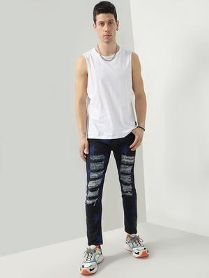 dark-blue ripped and printed denim jean - 18230276 - Standard Image - 4