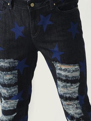 dark-blue ripped and printed denim jean - 18230276 - Standard Image - 5