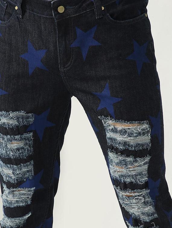 dark-blue ripped and printed denim jean - 18230276 - Zoom Image - 5