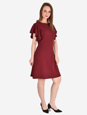 boat neck solid a-line dress - 18230833 - Standard Image - 3
