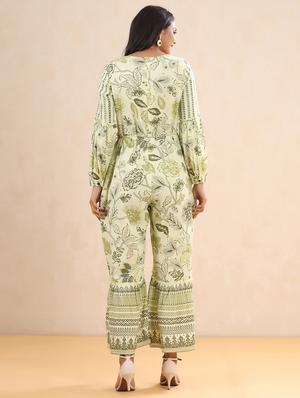 round neck printed full leg jumpsuit - 18230986 - Standard Image - 3