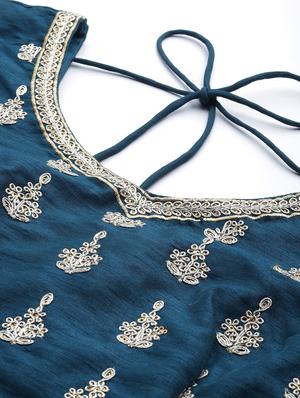 blue raw silk aline lehenga - 18231052 - Standard Image - 5