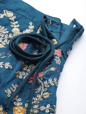 blue raw silk aline lehenga - 18231052 - Standard Image - 6