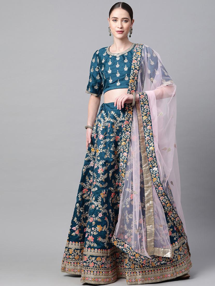 blue raw silk aline lehenga - 18231052 - Zoom Image - 1