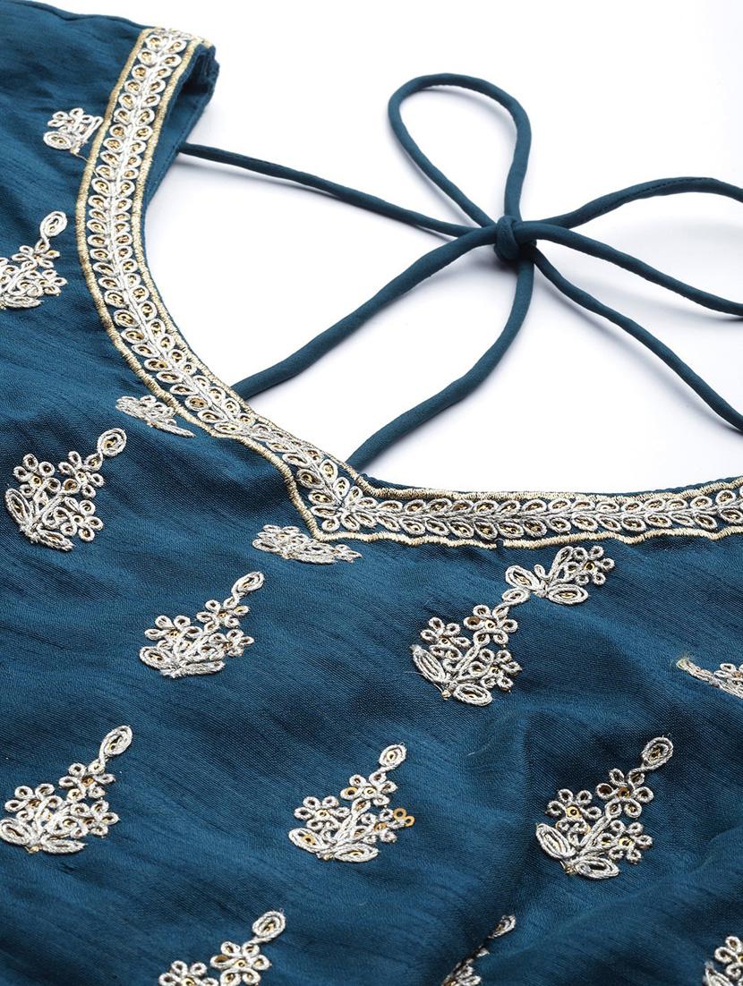 blue raw silk aline lehenga - 18231052 - Zoom Image - 5