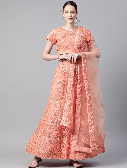 peach net aline lehenga - 18231057 - Very Small Image - 1