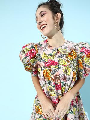 peter pan collar floral fit & flare dress - 18231633 - Standard Image - 4