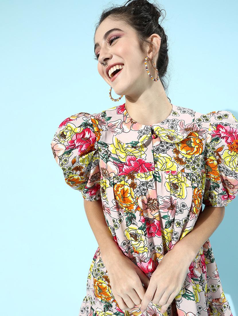 peter pan collar floral fit & flare dress - 18231633 - Zoom Image - 4