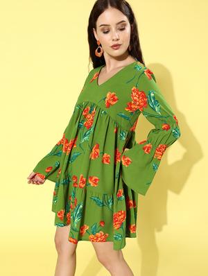 bell sleeved floral fit & flare dress - 18231653 - Standard Image - 2