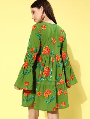 bell sleeved floral fit & flare dress - 18231653 - Standard Image - 3