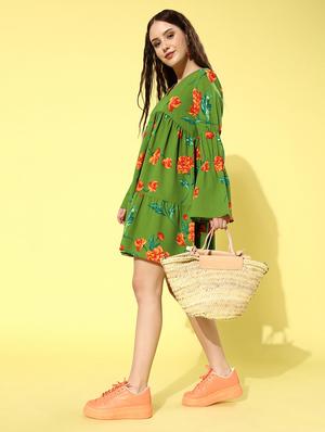 bell sleeved floral fit & flare dress - 18231653 - Standard Image - 4