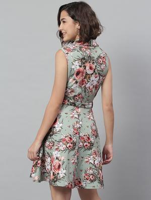 tie front floral a-line dress - 18231685 - Standard Image - 3
