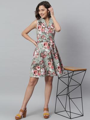 tie front floral a-line dress - 18231685 - Standard Image - 4