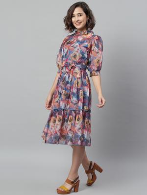 tie front floral fit & flare dress - 18231687 - Standard Image - 2