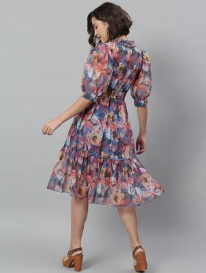 tie front floral fit & flare dress - 18231687 - Standard Image - 3