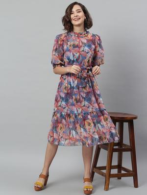 tie front floral fit & flare dress - 18231687 - Standard Image - 4