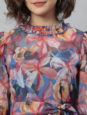tie front floral fit & flare dress - 18231687 - Standard Image - 5