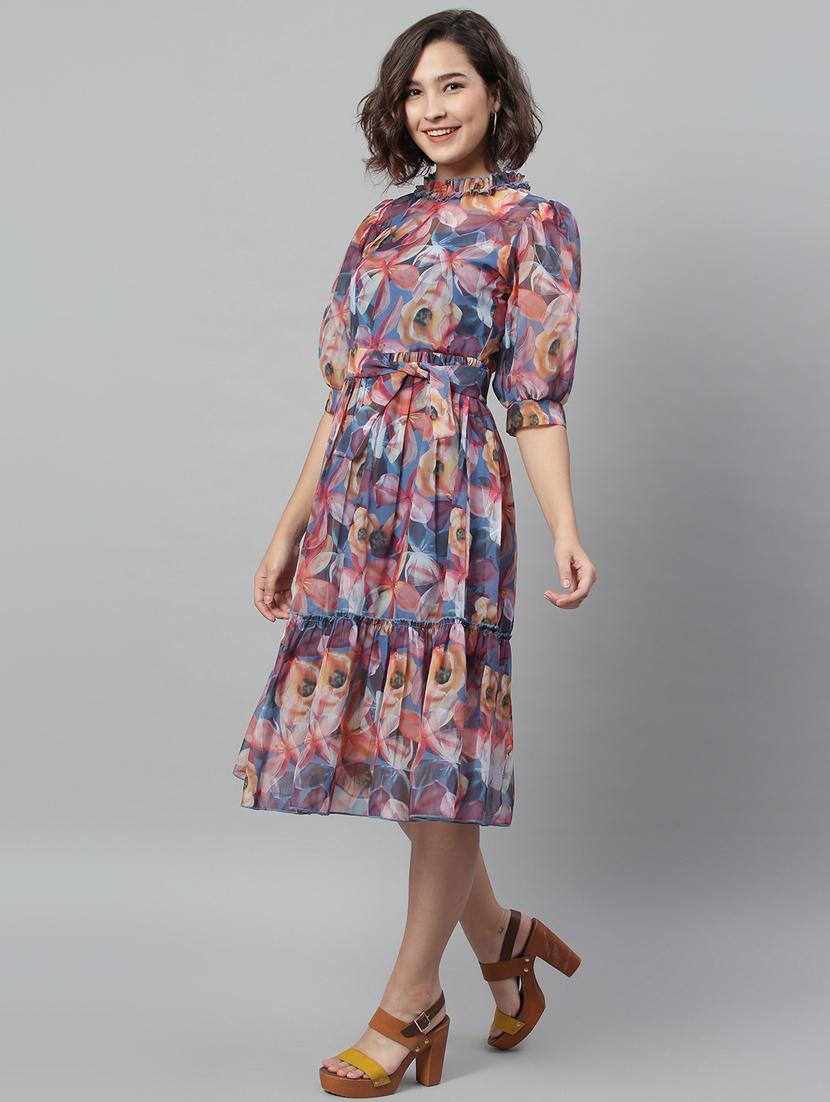 tie front floral fit & flare dress - 18231687 - Zoom Image - 2