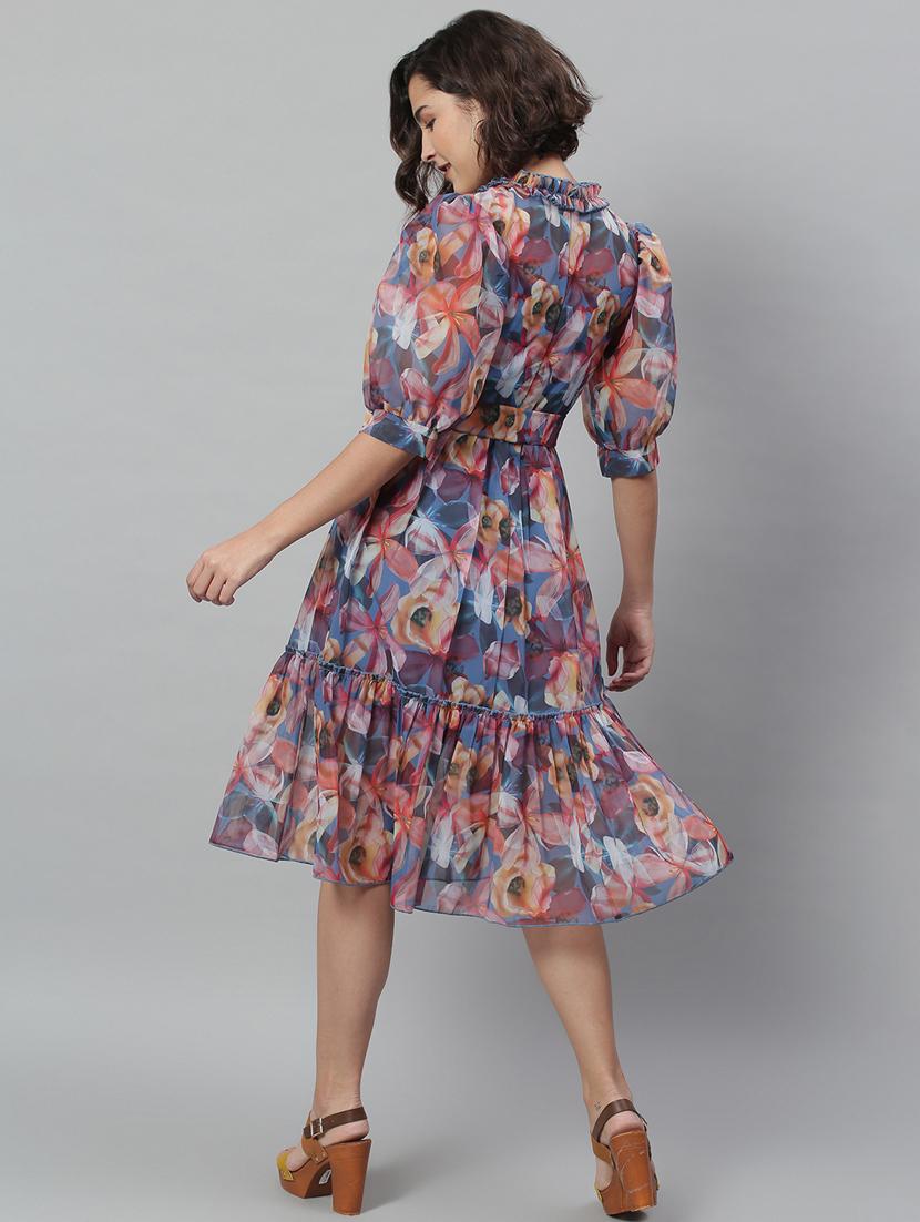 tie front floral fit & flare dress - 18231687 - Zoom Image - 3