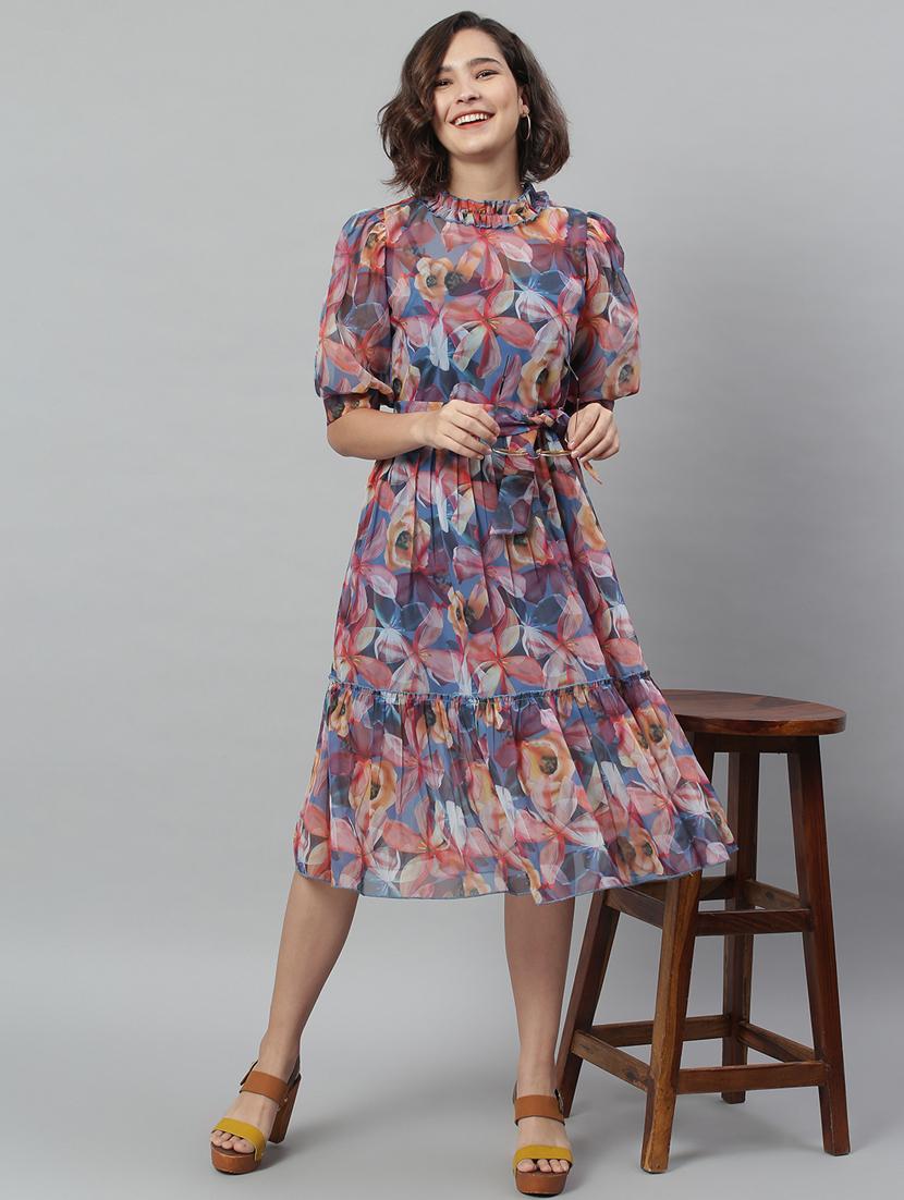 tie front floral fit & flare dress - 18231687 - Zoom Image - 4