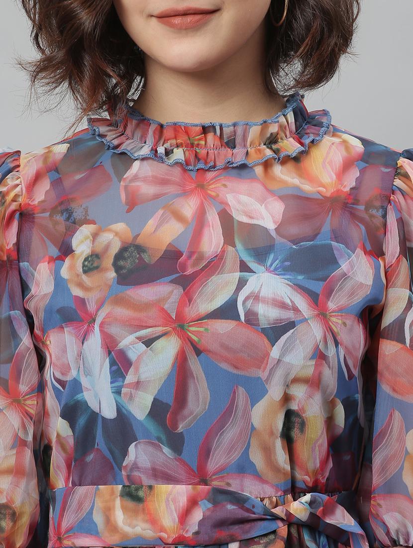 tie front floral fit & flare dress - 18231687 - Zoom Image - 5