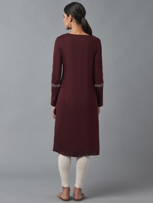 red straight kurta - 18231903 - Standard Image - 3