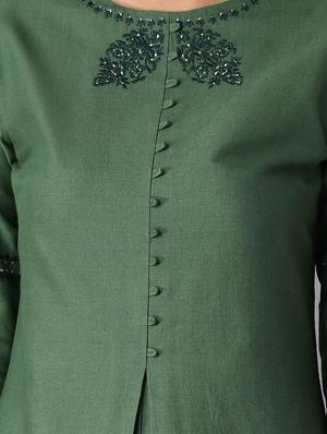 green cotton blend straight kurta - 18231915 - Standard Image - 4