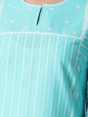green cotton blend straight kurta - 18231917 - Standard Image - 4