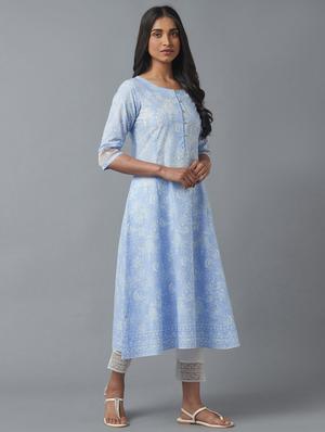 blue cotton flared kurta - 18231934 - Standard Image - 2