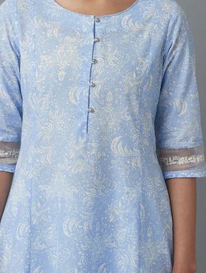 blue cotton flared kurta - 18231934 - Standard Image - 5