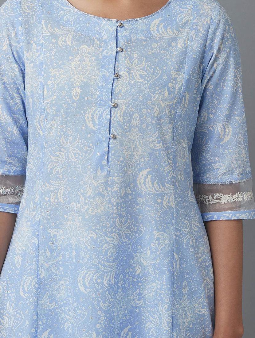 blue cotton flared kurta - 18231934 - Zoom Image - 5