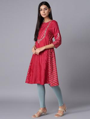 red printed flared kurta - 18232008 - Standard Image - 2