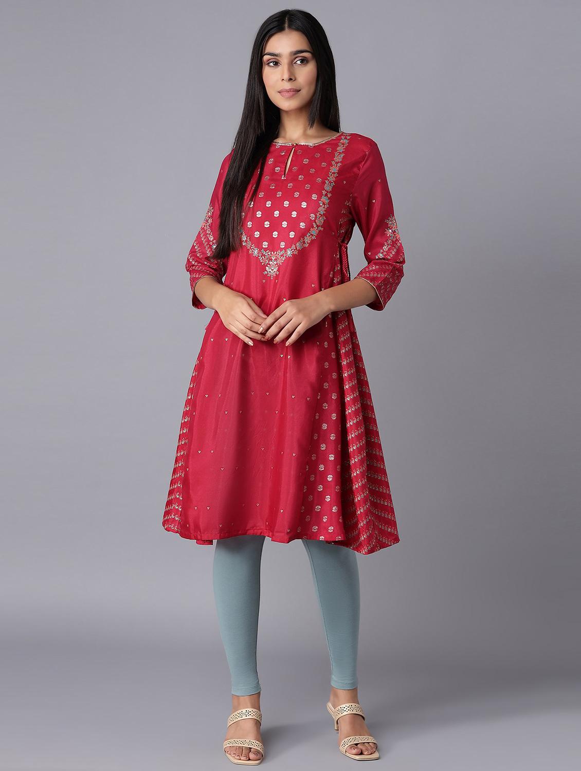 red printed flared kurta - 18232008 - Zoom Image - 1