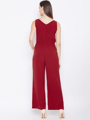 key hole neck solid full leg jumpsuit - 18232553 - Standard Image - 3