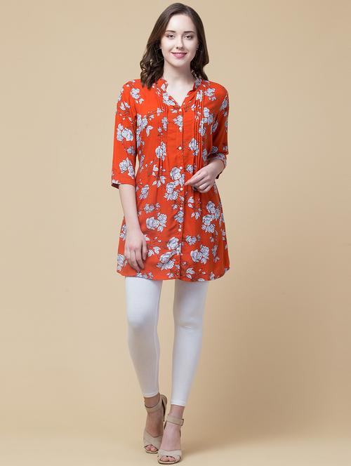 mandarin neck floral tunic - 18232650 - Standard Image - 1