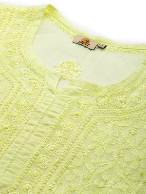 ada hand embroidered lime green kota lucknow chikankari kurta with slip - 18232657 - Standard Image - 5