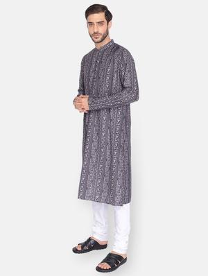 grey printed kurta pyjama ethnic wear set - 18233541 - Standard Image - 2