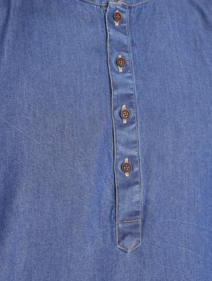 navy-blue denim kurta pyjama ethnic wear set - 18233589 - Standard Image - 6