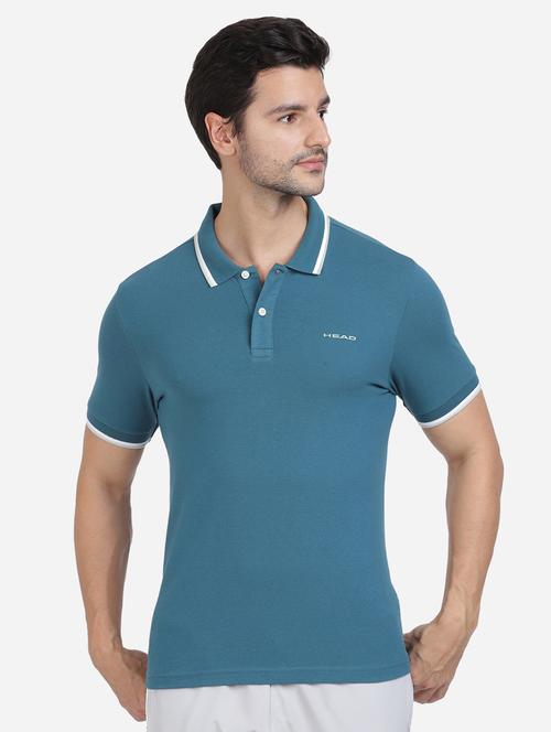 blue solid polo t-shirt - 18233929 - Standard Image - 1