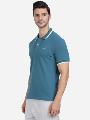 blue solid polo t-shirt - 18233929 - Standard Image - 2