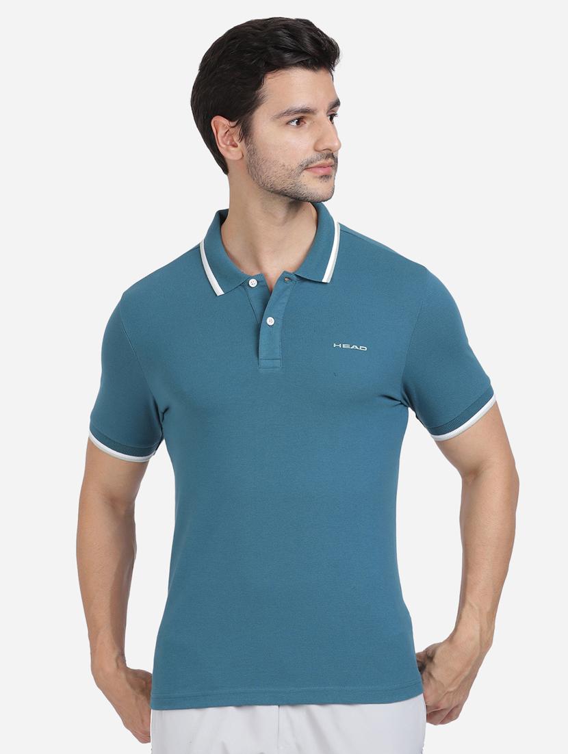 blue solid polo t-shirt - 18233929 - Zoom Image - 1