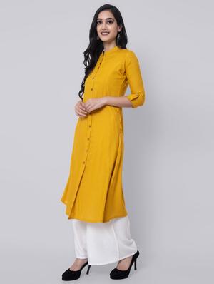 yellow viscose aline kurta - 18234231 - Standard Image - 2