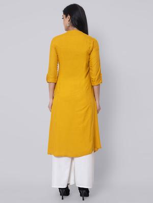 yellow viscose aline kurta - 18234231 - Standard Image - 4