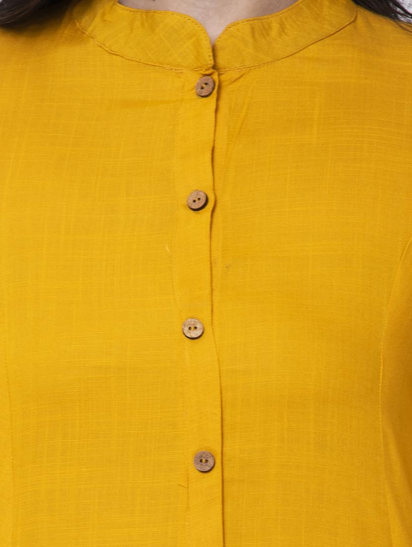 yellow viscose aline kurta - 18234231 - Zoom Image - 5