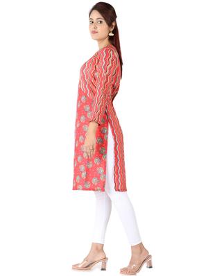 red printed straight kurta - 18235795 - Standard Image - 2