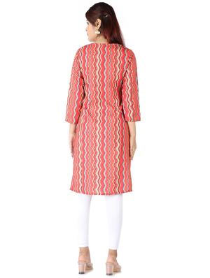 red printed straight kurta - 18235795 - Standard Image - 3