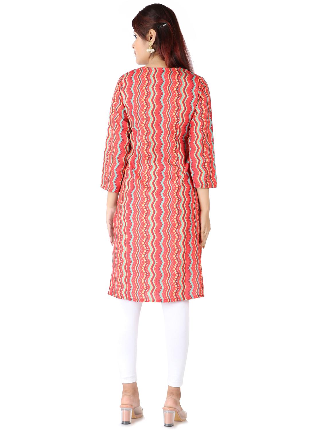 red printed straight kurta - 18235795 - Zoom Image - 3