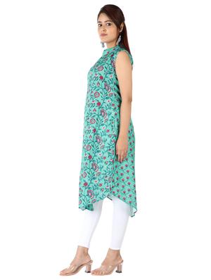 sea green printed asymmetric kurti - 18235796 - Standard Image - 2